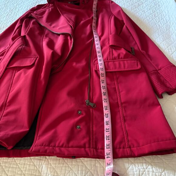 NANETTE LEPORE Double Breasted Short Trench Coat Red SzL Urban Bold Raincoat - Picture 8 of 10